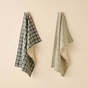 Set of 2 Kitchen Towels Green Striped/Green Gingham- Hearth & Hand Magnolia